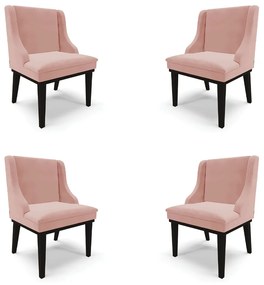 Kit 4 Cadeiras Decorativas Sala de Jantar Base Fixa de Madeira Firenze Veludo Rosê/Preto G19 - Gran Belo
