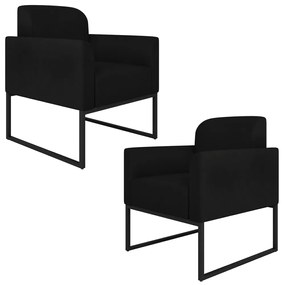 Kit 2 Poltronas Decorativas Isabella Base Industrial Suede Preto G19