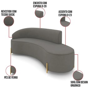 Sofá 4 Lugares Orgânico 220cm Pé Dourado Morgan Suede D03 - D'Rossi - Grafite