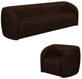 Conjunto Sala de Estar Sofá 292cm 4 Lugares e Poltrona Adam PU Marrom G45 - Gran Belo