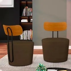 Kit 2 Poltronas Decorativas Redondas 53cm Le Moon Z32 Veludo Marrom -