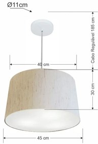 Lustre Pendente Cone Md-4156 Cúpula em Tecido 30/45x40cm Linho Bege - Bivolt