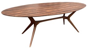 Mesa de Jantar Pé Palito Oval Tampo Pau Ferro Base Madeira Maciça Eucalipto Design Retrô