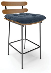 Banqueta Costela Suede Base Metálica Preto - D'Rossi - Azul Marinho