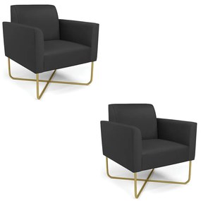 Kit 2 Poltronas Base X Industrial Dourado Marisa Corino D03 - D'Rossi - Preto