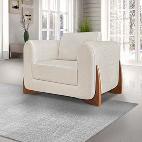 Kit 2 Poltronas Decorativas Pés em Madeira Buzz Linho Off White Rústico G63 - Gran Belo
