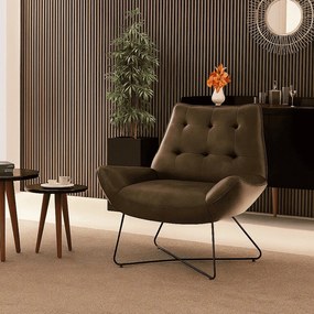 Poltrona Sala Decorativa Base Industrial X Logan Sintético PU R02 - D'Rossi  - Marrom