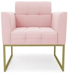 Sofá Namoradeira e 2 Poltronas Base Industrial Dourado Ana Suede Rosa