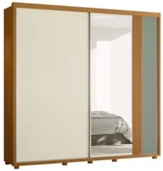 Guarda Roupa Casal 240cm com Espelho Aline Flex A02 Off/Sálvia - Mpoze