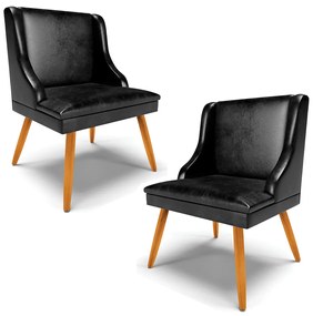 Kit 2 Cadeiras Decorativas Sala de Jantar Pés Palito de Madeira Firenze PU Preto Brilho/Natural G19 - Gran Belo