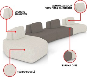 Sofá 4 Lugares Orgânico com Chaise e 3 Módulos Berlim Bouclê Off K01 - D'Rossi - Off White/Grafite
