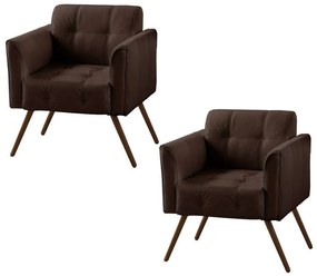 Kit 02 Poltronas Decorativa Bia Couro Conhaque G58 - Gran Belo