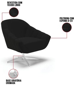Poltrona Giratória Giovana Linho Preto A79 Base Cromada D01 - D'Rossi
