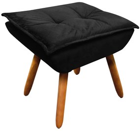 Puff Decorativo Pés Palito Charger Suede Preto G19 - Gran Belo