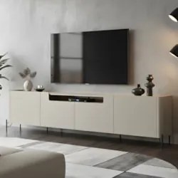 Rack TV 75 Pol 220cm 4 Portas Lisas Blen Luna/Preto I06 - Mpozenato