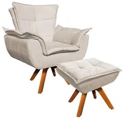 Poltrona Decorativa Base Giratória Giromad com Puff Opla Suede Bege -