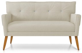 Kit 01 Namoradeira 02 Lugares e 01 Poltrona Anitta com Strass Linho Bege A19 Pés Palito Castanho - DRossi