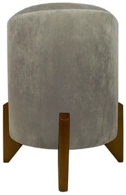 Puff Redondo Evo Peach em Veludo com Pés Escandinavo - Prata - Pequeno 35cm
