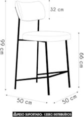 Banqueta Cozinha Média Milli Linho Areia A14                - Mpozenat