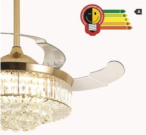 Ventilador De Teto Air Cristal Dourado Pás Retrátil Led 30W Multicolor...