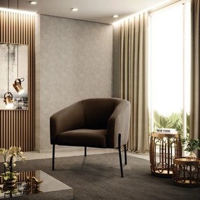 Poltrona Decorativa Pé de Ferro Preto Kit 2 Stella Suede D03 - D'Rossi - Marrom
