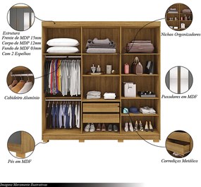 Guarda Roupa Casal Doral 6 Portas de Bater 2 com Espelhos 2 Gavetas Nature/Chumbo G98 - Gran Belo