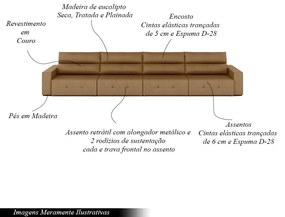 Sofá Retrátil 8 Lugares 524cm 4 Módulos Nero Couro Caramelo G52 - Gran Belo