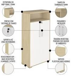 Conjunto Escritório Home Office 5 Peças Corp A06 Carvalho/Branco - Mpo