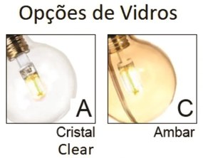 Pendente Esfera Ø30X32Cm Metal E Vidro 1 X G9 Globo Ø30Cm / Ø12Cm|Old... (PRETO, AMBAR)