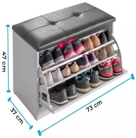 Sapateira Puff Bau Versatile Premium Luxo Até 12 Pares Branco - Estofado Preto