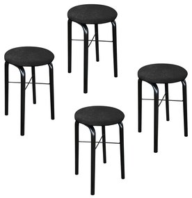 Kit 04 Banquetas Baixa Manu Suede D'Rossi - Preto