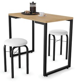 Mesa de Cozinha Industrial Porto Natural 90 cm com 02 Banquetas Manu Corino Branco - D'Rossi