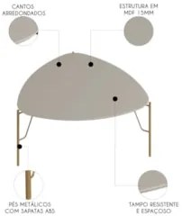 Mesa de Centro Baixa Para Sala Pés Metálicos Blen Grigio/Dourado I06 -