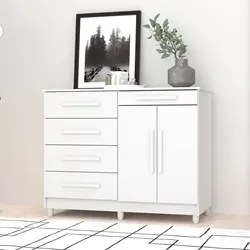 Cômoda para Quarto com Sapateira 2 Portas 4 Gavetas Lírio V02 Branco -