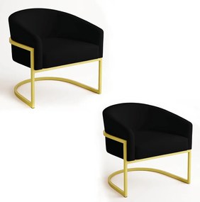 Poltrona Sala Decorativa Industrial Dourada Kit 2 Arielle Suede D03 - D'Rossi - Preto