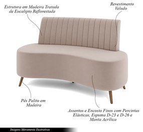 Sofá Living Decorativo 2 Lugares 1,60M Katara Rosê Veludo G33 - Gran Belo