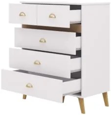 Cômoda Para Quarto 91cm 5 Gavetas Ibiza Flex Branco/Camarim - Vila Ric