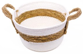 Cesto de Fibra Natural Seagrass Listrado Branco 19x26x26 cm  - D'Rossi