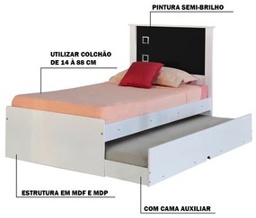 Cama Bibox Solteiro Reino Branco/Preto G68 - Gran Belo