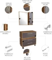 Gabinete Banheiro Gaveteiro e Espelheira Ingrid Mel/Grafite F10 - Mpoz