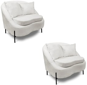 Poltrona Decorativa Orgânica Pé de Metal Preto Kit 2 Zaya Bouclê C05 - D'Rossi - Off White