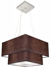 Lustre Pendente Duplo Quadrado Vivare Md-4157 Cúpula em Tecido 40x35cm Café - Bivolt