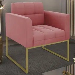 Poltrona Decorativa Base Industrial Dourado Ana Suede Rosê - Ibiza
