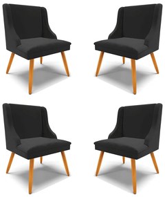 Kit 4 Cadeiras Decorativas Sala de Jantar Pés Palito de Madeira Firenze Veludo Preto/Natural G19 - Gran Belo