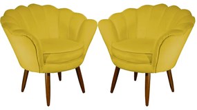 Kit 2 Poltronas Decorativas Pétala Pés Palito Suede Amarelo - Sheep Estofados