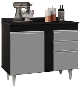 Balcão de Cozinha Lavanderia com Tampo 02 Gavetas Bia 100 cm L06 - D'Rossi - Preto e Cinza