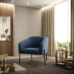 Poltrona Decorativa Pé de Ferro Preto Stella Suede Azul Marinho D03 - D'Rossi