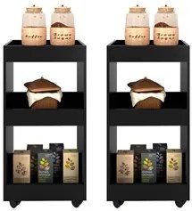 Kit 2 Armários Multiuso para Cozinha Seul com Rodízios L03 Preto - Mpo