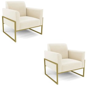 Kit 2 Poltronas Base Industrial Alta Dourado Marisa Veludo Bege