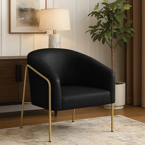 Poltrona Sala Industrial Alta Dourado Stella Sintético PU D03 - D'Rossi - Preto